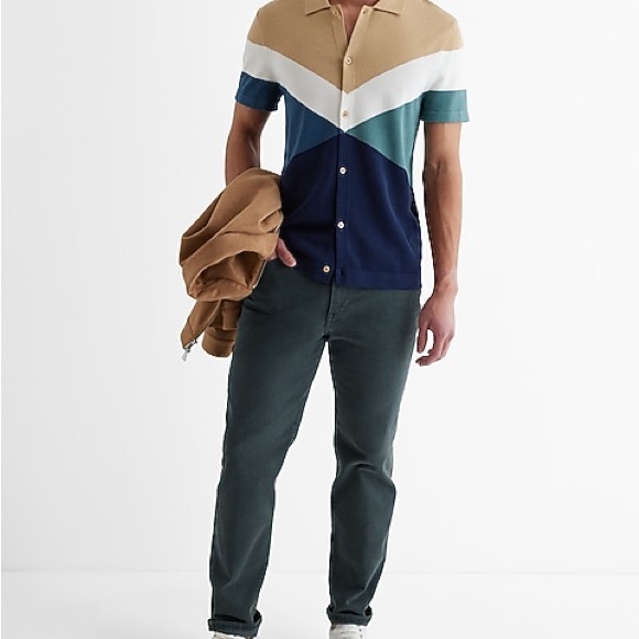 Express Men's Colorblock Button Down Sweater Shirt - Picture 2 of 5